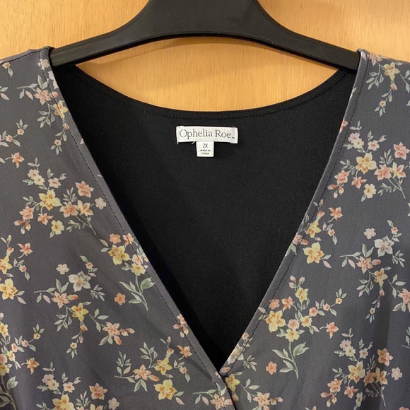 Ophelia Roe Floral Cinched Dress Green Plus Size 2X - Picture 2 of 16